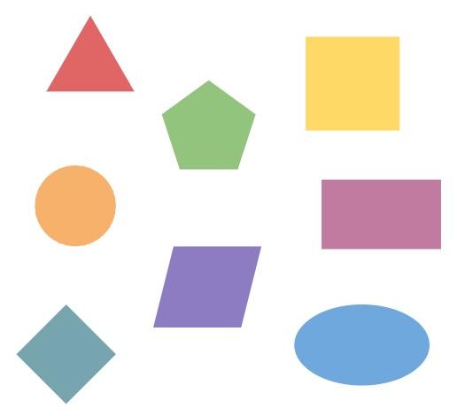 Shapes like rectangles, triangles, circles, ovals