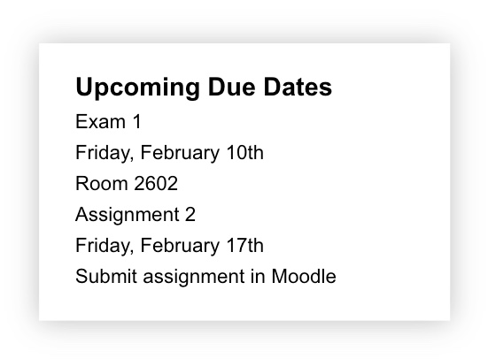 Slide where all information is placed on separate lines, evenly spaced