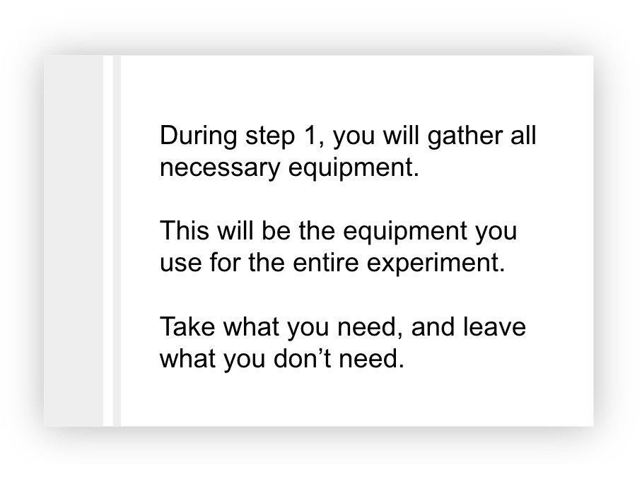 Slide that lists written steps to follow