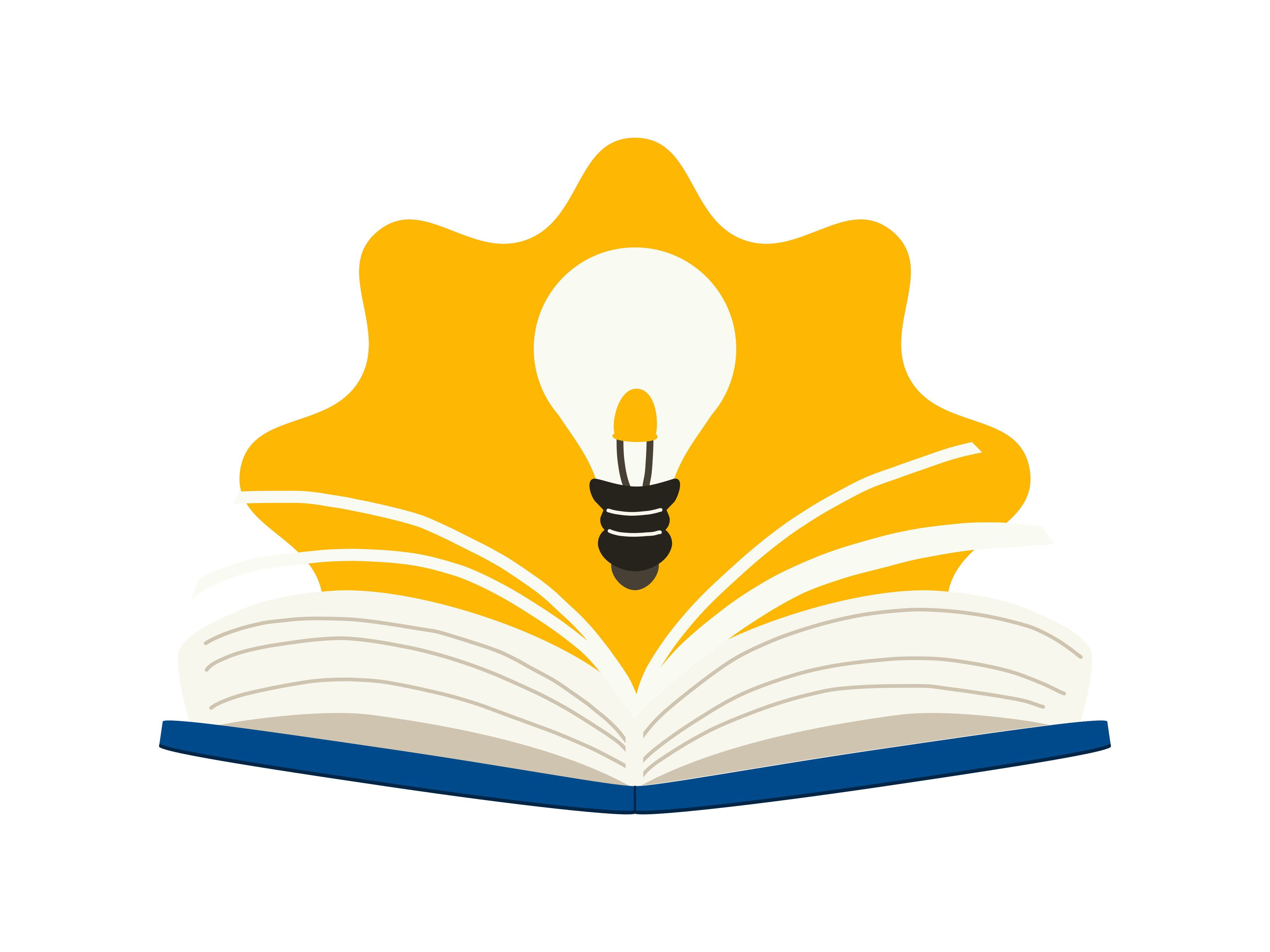 Illustration of an open book with a floating lightbulb