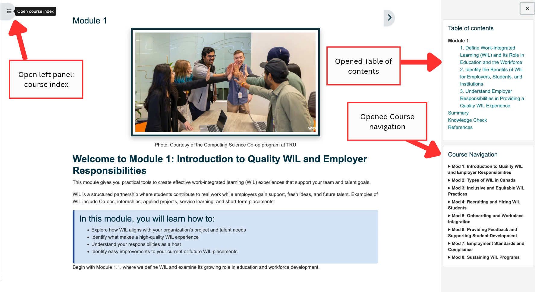 Open Course Index and Course Navigation.